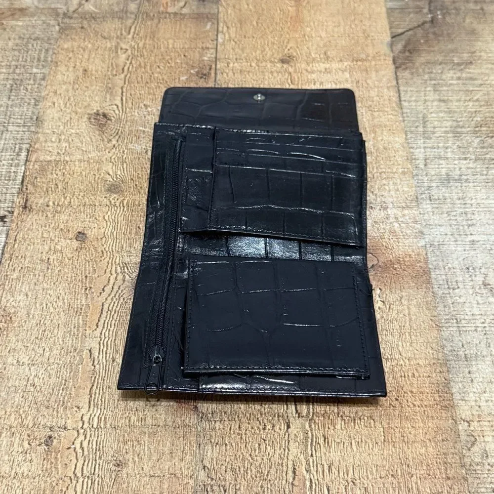 Michael Rome Designs Croco Embossed Black Leather  Men's Wallet Croc